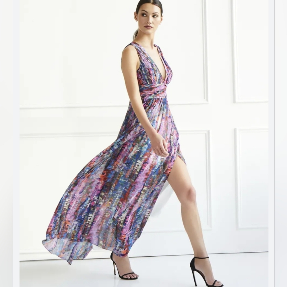 Aidan by Aidan Mattox Multicolor Floral Maxi Dress - Purple, Pink, Blue - Picture 2 of 10